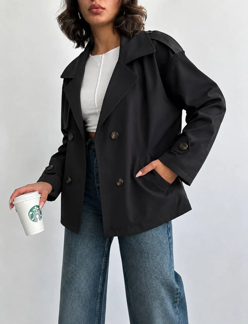 Oversize Kısa Trençkot