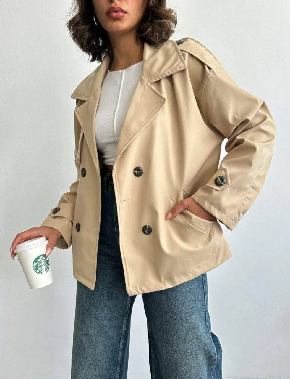 Oversize Kısa Trençkot