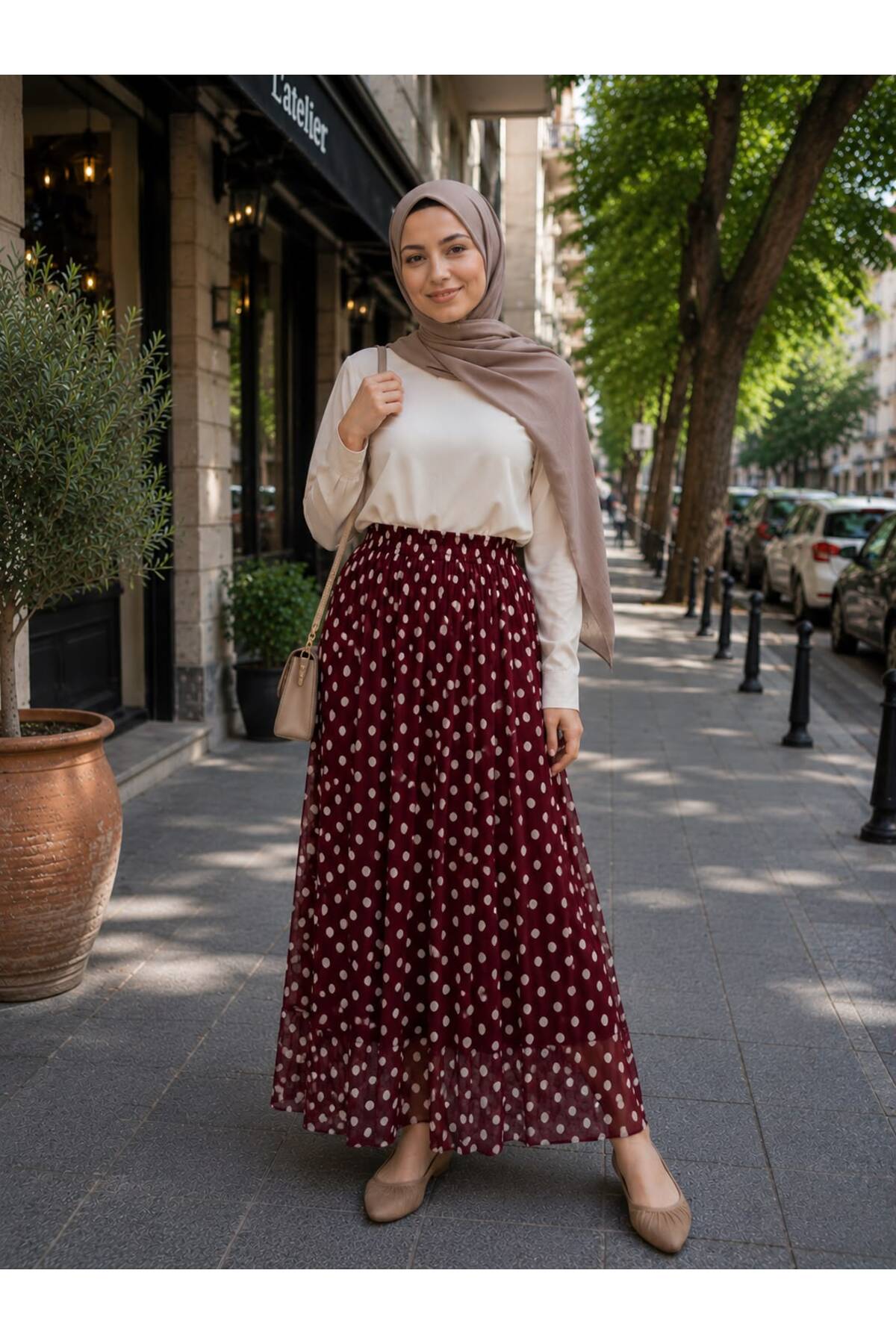Şifon Kumaş Puantiyeli Etek